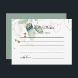 Gouden Eucalyptus Kalligrafie Bruiloft Advies Kaar Briefkaart<br><div class="desc">Deze gouden eucalyptuskalligrafie-bruiloft is perfect voor een ritueel huwelijk. Dit artistieke ontwerp kenmerkt handgetekende waterverf goud en groene bladeren, die de natuurlijke schoonheid inspireren. Deze kaarten zijn perfect voor een bruiloft, vrijgezellenfeest, baby shower, graduatiedag en nog veel meer. Pas de kaarten aan met de namen van de bruid en de...</div>