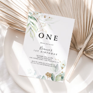 Gouden Eucalyptus Kalligrafie Eerste Verjaardagsfe Kaart