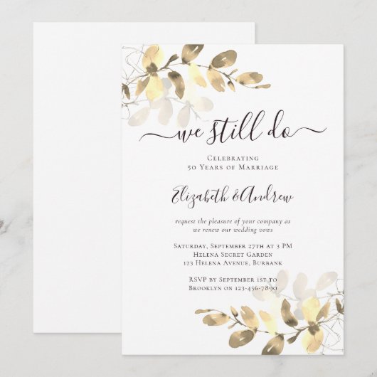 Gouden Eucalyptus Kalligrafie Gouden Huwelijk Kaart (Voorkant / Achterkant)