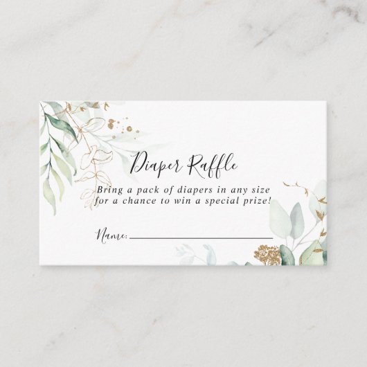 Gouden Eucalyptus Kalligrafie Luier Raffle Ticket Informatiekaartje (Voorkant)