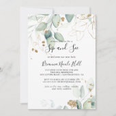 Gouden Eucalyptus Kalligrafie Sip and See Kaart (Voorkant)