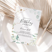 Gouden eucalyptus kalligrafie verjaardagsfeestje kaart