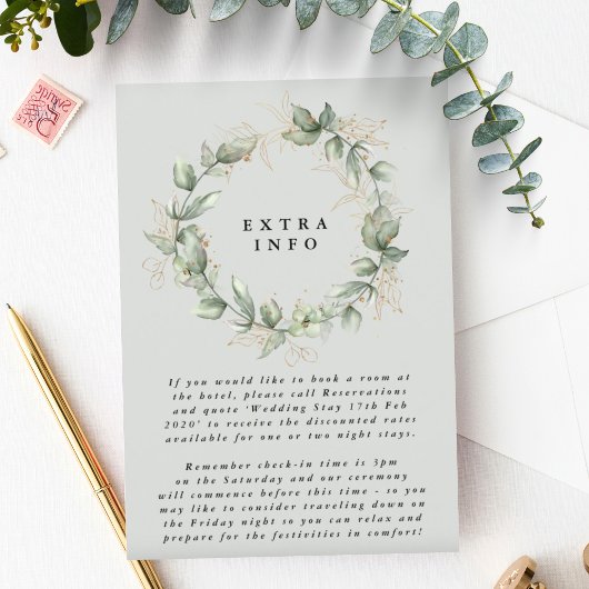 Gouden Eucalyptus Krans Groen Zee Glazen Details Informatiekaartje