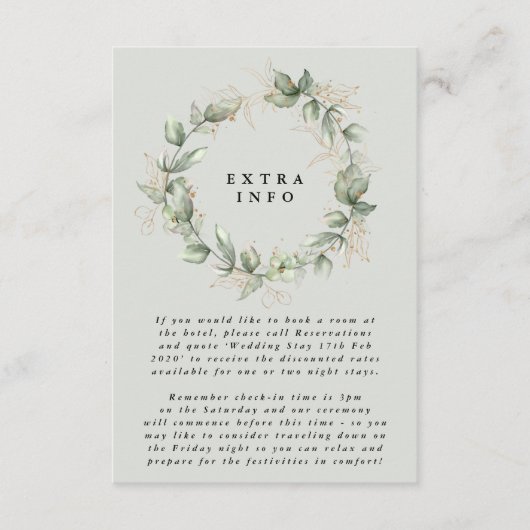 Gouden Eucalyptus Krans Groen Zee Glazen Details Informatiekaartje (Voorkant)