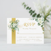 Gouden Eucalyptus krans Sage Groene rustieke bruil RSVP Kaartje (Staand voorkant)