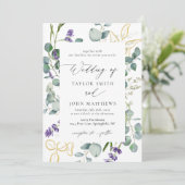 Gouden Eucalyptus Lavendel Kalligrafie Bruiloft Kaart (Staand voorkant)
