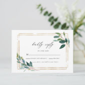Gouden Eucalyptus Leaf Bruiloft RSVP Kaart (Staand voorkant)