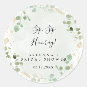 Gouden Eucalyptus Proost Bruiloftsborrel Ronde Sticker