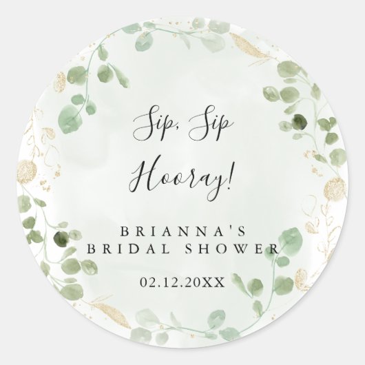 Gouden Eucalyptus Proost Bruiloftsborrel  Ronde Sticker (Voorkant)