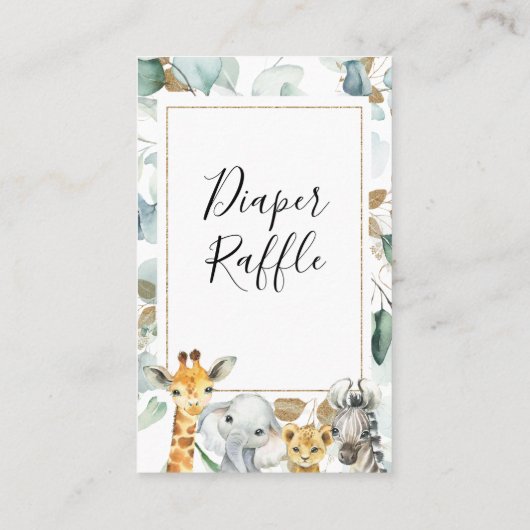 Gouden Eucalyptus Safari Luier Raffle Insert Visitekaartje (Achterkant)