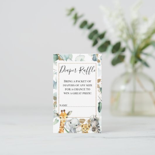 Gouden Eucalyptus Safari Luier Raffle Insert Visitekaartje (Staand voorkant)