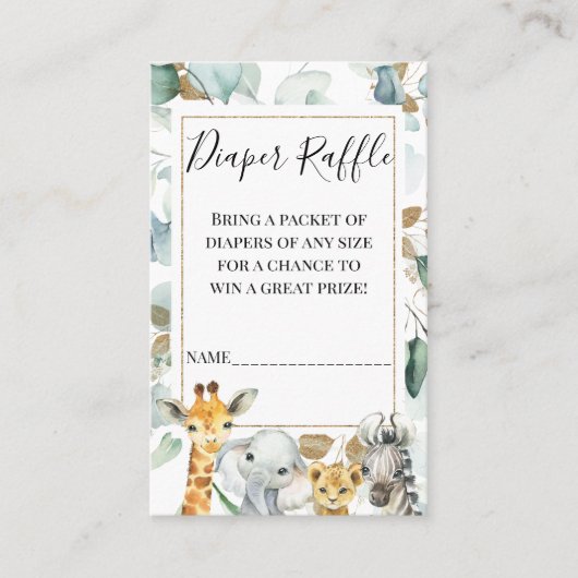 Gouden Eucalyptus Safari Luier Raffle Insert Visitekaartje (Voorkant)