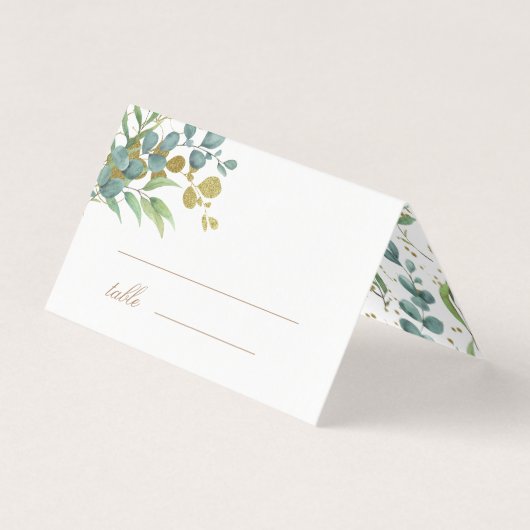 gouden eucalyptus verlaat de groene trouwtafel kaart (Voorkant)