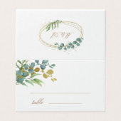 gouden eucalyptus verlaat de groene trouwtafel kaart (Buitenkant ongevouwen)