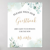 Gouden Eucalyptusbladeren Groene Huwelijksgastenbo Poster (Voorkant)