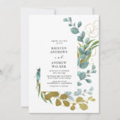 gouden eucalyptusbruinbruinbruiloft kaart (Voorkant)