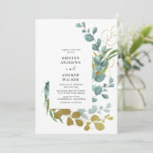 gouden eucalyptusbruinbruinbruiloft kaart (Staand voorkant)