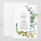 gouden eucalyptusbruinbruinbruiloft kaart (Voorkant / Achterkant)