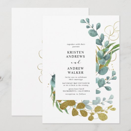 gouden eucalyptusbruinbruinbruiloft kaart (Voorkant / Achterkant)