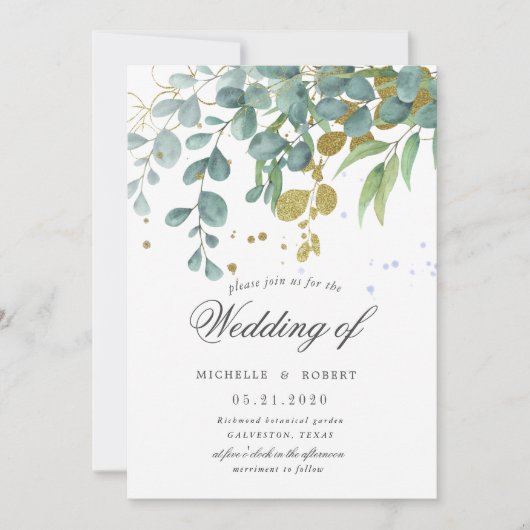 gouden eucalyptusbruinbruinbruiloft kaart (Voorkant)