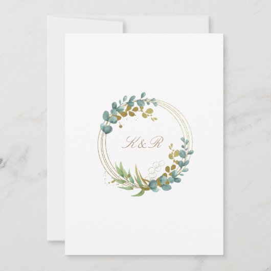 gouden eucalyptusbruinbruinbruiloft kaart (Achterkant)