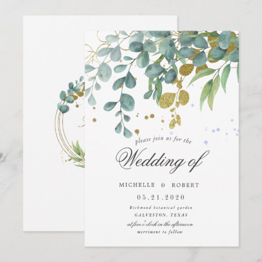 gouden eucalyptusbruinbruinbruiloft kaart (Voorkant / Achterkant)