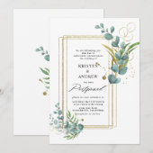 gouden eucalyptusgroen uitgesteld huwelijk kaart (Voorkant / Achterkant)