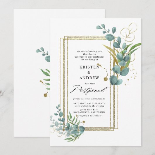 gouden eucalyptusgroen uitgesteld huwelijk kaart (Voorkant / Achterkant)