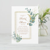 gouden eucalyptusgroene bruiddouche Uitnodiging (Staand voorkant)