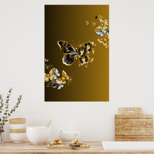 Gouden Euphony - Zwarte en gouden vlinderkunst Poster