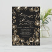 Gouden exotische bloemen 40ste huwelijksverjaardag kaart (Staand voorkant)