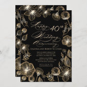 Gouden exotische bloemen 40ste huwelijksverjaardag kaart (Voorkant / Achterkant)