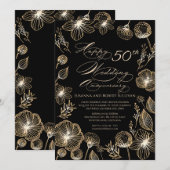 Gouden exotische bloemen 50ste huwelijksjubileum kaart (Voorkant / Achterkant)