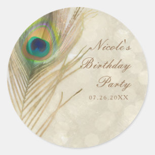 Gouden Exotische Pauwveer Glam Party Favor Ronde Sticker