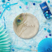 Gouden Exotische Peacock Feather Glam Elegant Part Papieren Bordje (Feest)