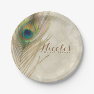 Gouden Exotische Peacock Feather Glam Elegant Part Papieren Bordje