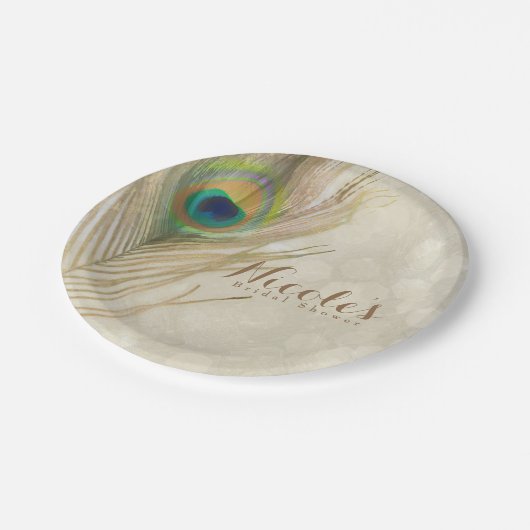 Gouden Exotische Peacock Feather Glam Elegant Part Papieren Bordje (Gekanteld)