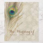 Gouden Exotische Peacock Feather Glam Elegant Part Wijn Etiket (Enkel label)