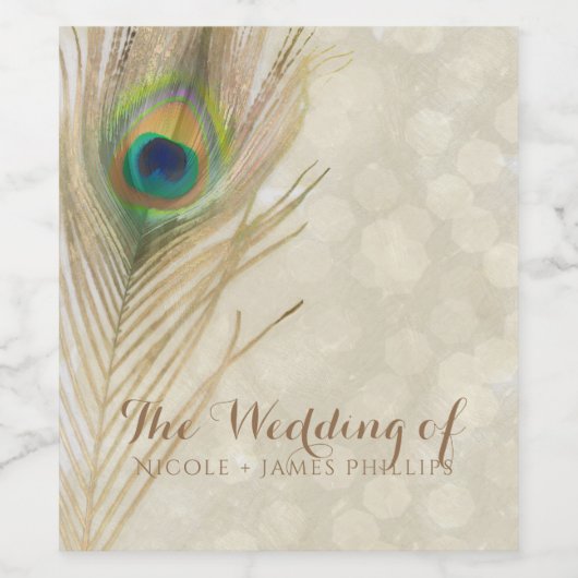 Gouden Exotische Peacock Feather Glam Elegant Part Wijn Etiket (Enkel label)