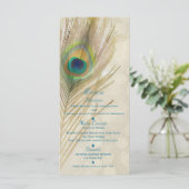 Gouden Exotische Peacock Feather Glam Party Menu (Staand voorkant)
