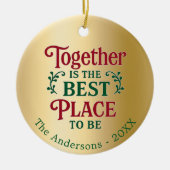 Gouden familie citeert samen typografie Kerstmis Keramisch Ornament (Voorkant)