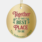 Gouden familie citeert samen typografie Kerstmis Keramisch Ornament (Links)
