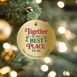 Gouden familie citeert samen typografie Kerstmis Keramisch Ornament
