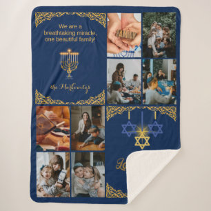 Gouden familiefoto Hanukkah-mirakel Navyblauw Sherpa Deken