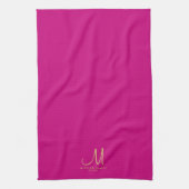 Gouden familienaam Monogram Viva Magenta Effen kle Theedoek (Verticaal)