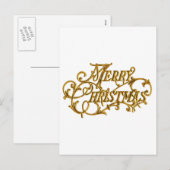 Gouden Fancy script "Merry Christmas" Feestdagenkaart (Voorkant / Achterkant)