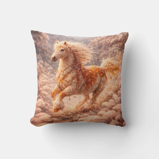 Gouden Fantasy Paard Rennende Droom Kussen (Voorkant)