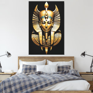 Gouden farao in regale hoofdtooi Kunst Canvas Afdruk