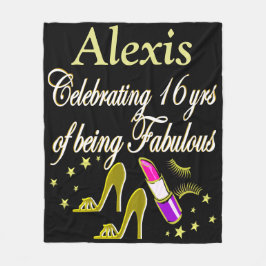 GOUDEN FASHIONISTA PERSONALISEREN 16E VERJAARDAG D FLEECE DEKEN