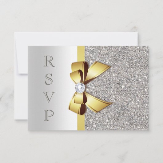 Gouden Faux Bow Zilveren Sequins RSVP Diamonds (Voorkant)
